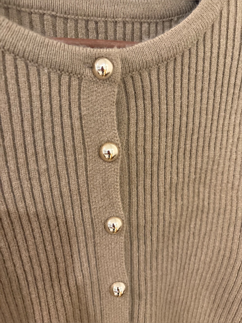 Commense Taupe Ribbed Button-Up Cardigan - Picture 3 of 9